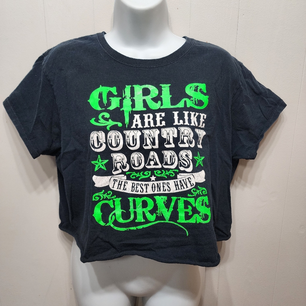 Girls Are Like Country Roads the Best Ones Have Curves Large Black Casual B798 Z